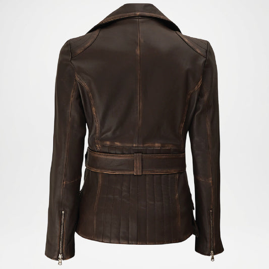 Biker Jacket Belted Moto Style back view