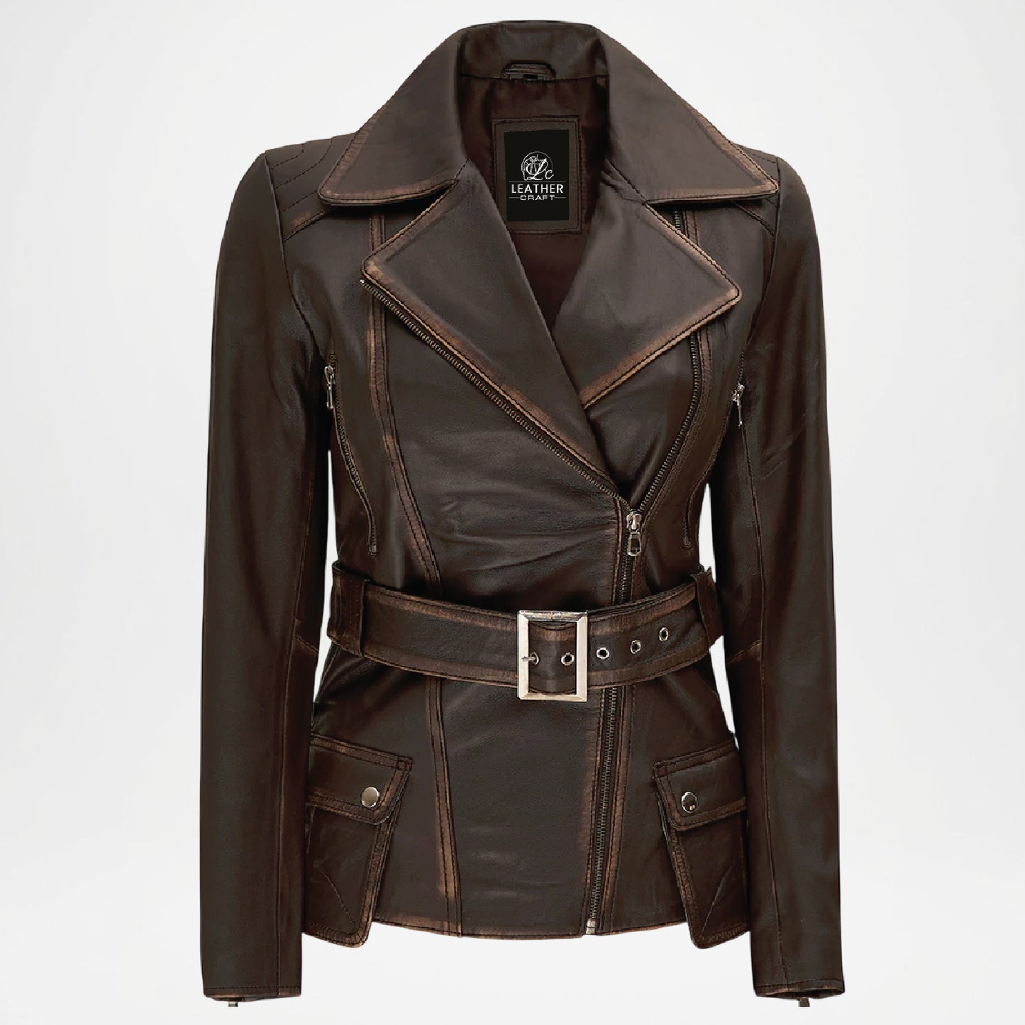 Biker Jacket Belted Moto Style