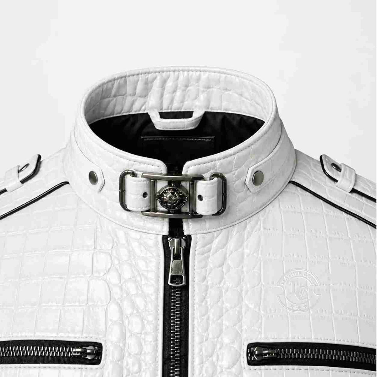 White Crocodile Leather Jacket for Men