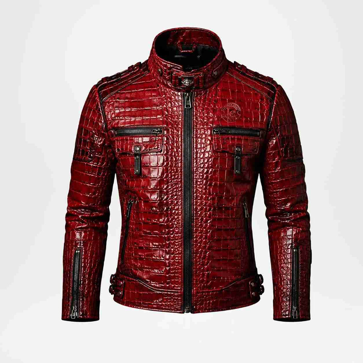 Red Crocodile Leather Jacket for Men
