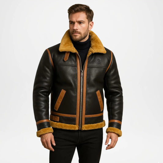 Men's Buff Leather Jacket – Brown Shearling Winter Jacket
