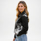 Black Cow Print Jacket Women Cropped Western Style
