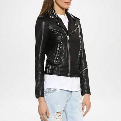 oversized women's black leather biker jacket