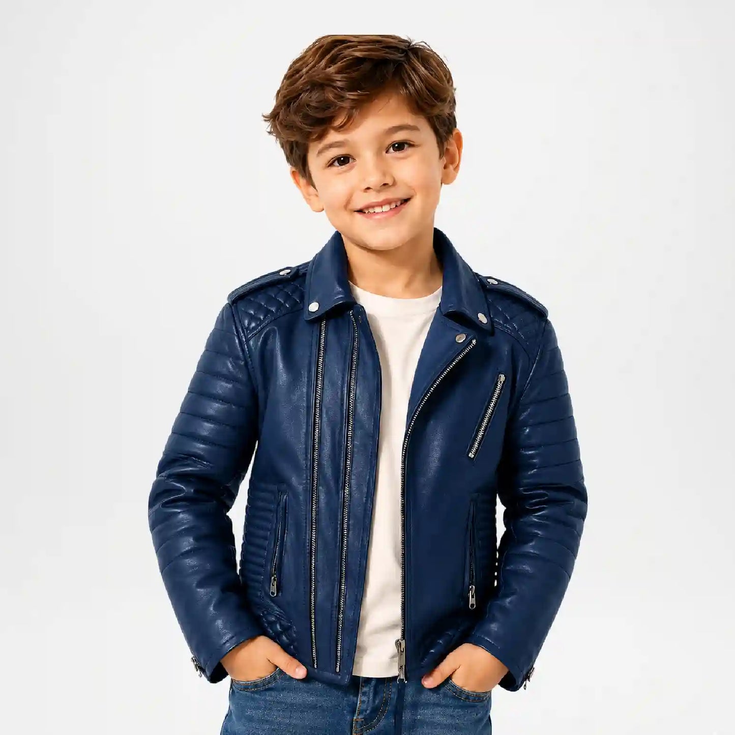 Kids Motorcycle Jacket | Blue Leather Biker Jacket