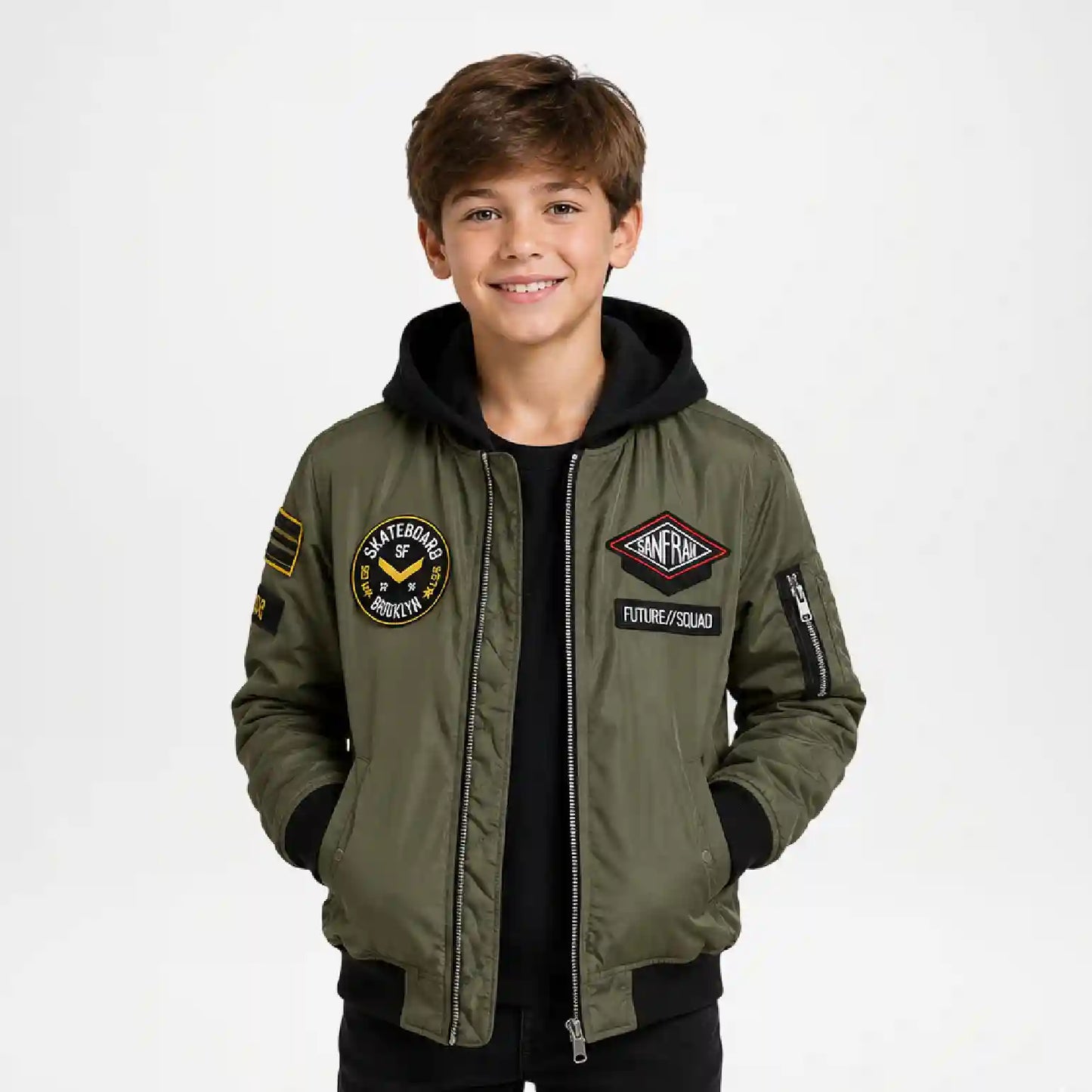 Bomber Jacket Boys | Green Hooded Military Jacket
