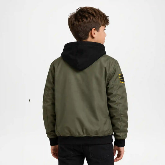 Bomber Jacket Boys | Green Hooded Military Jacket
