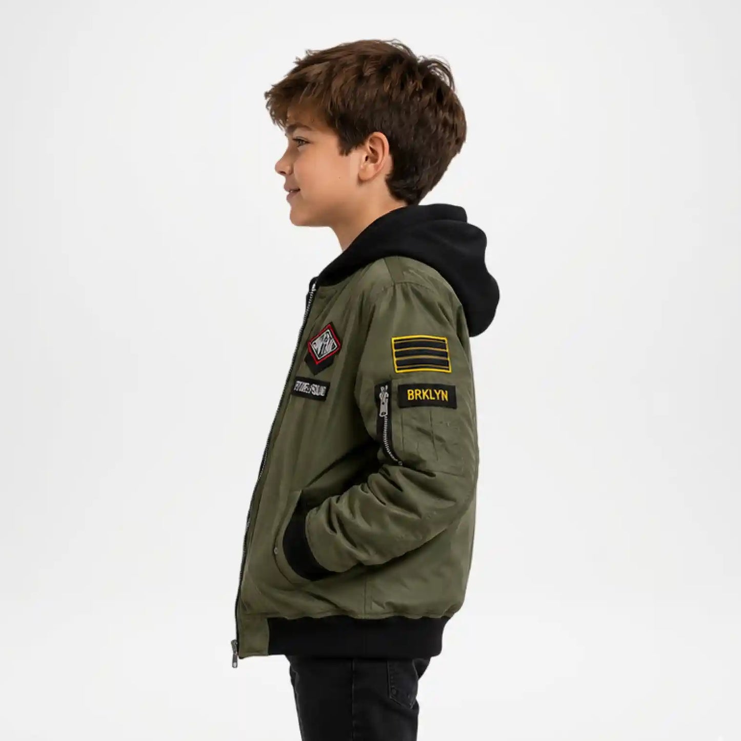 Bomber Jacket Boys | Green Hooded Military Jacket