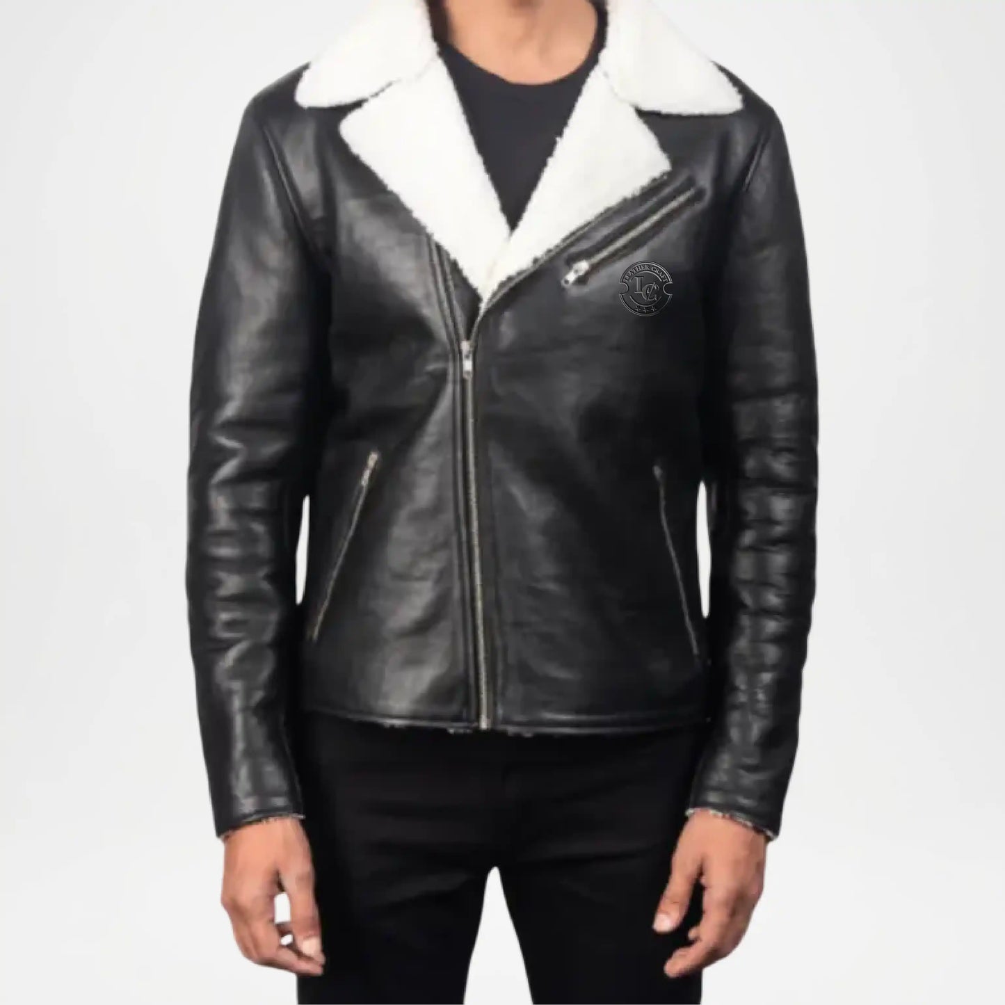 black shearling jacket leather
