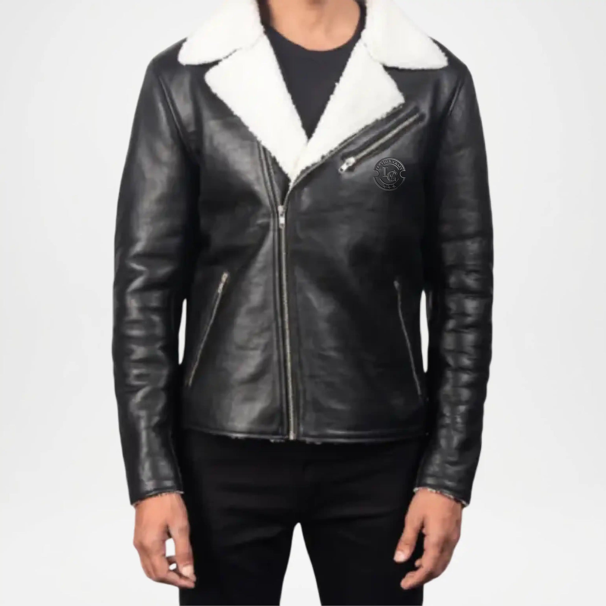 black shearling jacket leather
