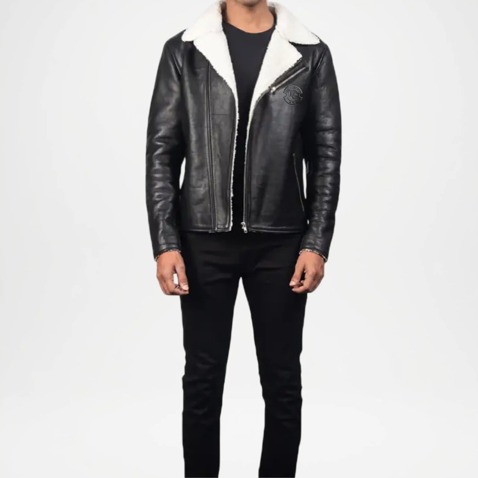 black shearling leather jacket men
