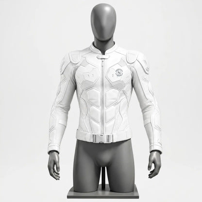 White Armor Leather Jacket for Men | Biker Slim Fit Coat
