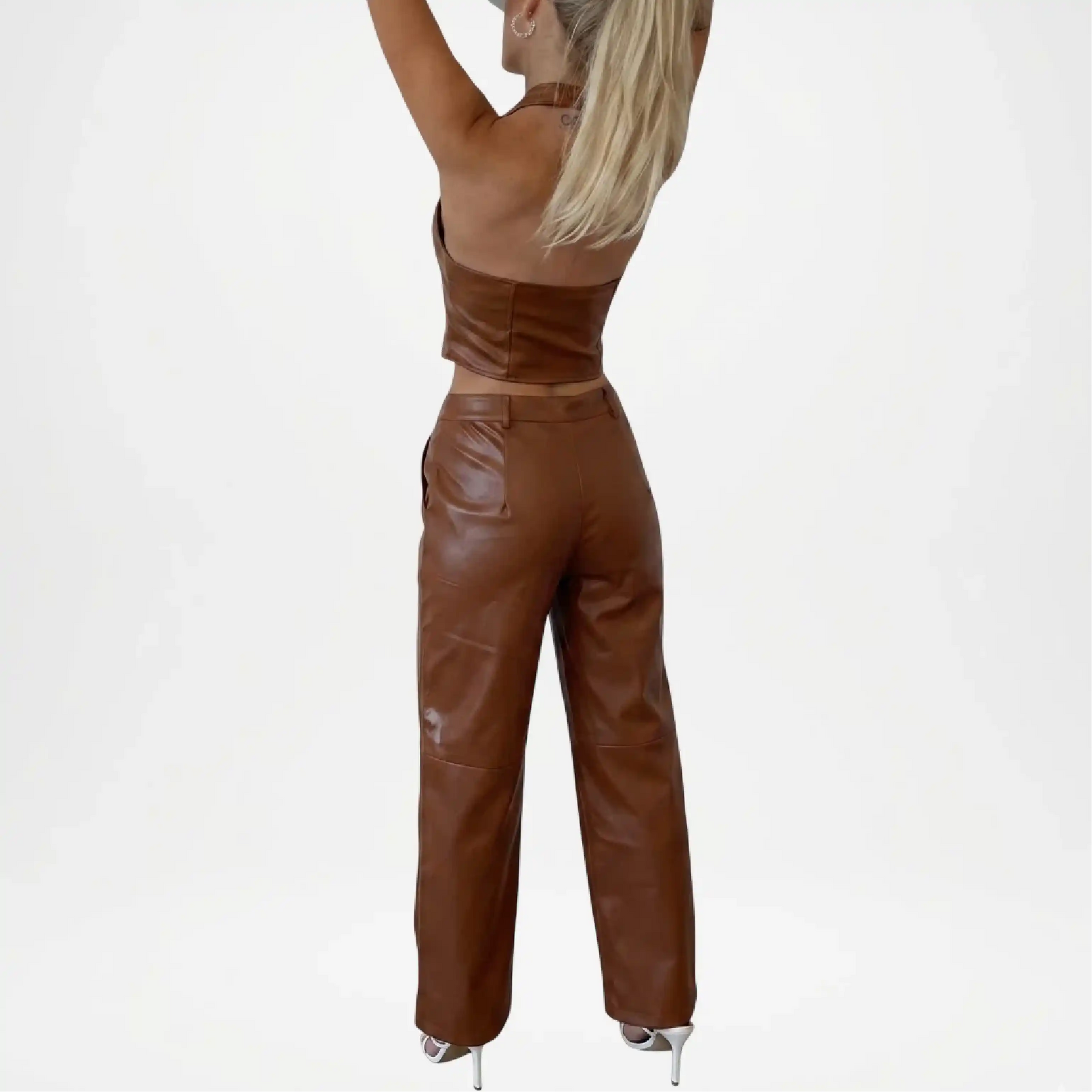 brown leather vest women casual style
