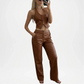 womens brown leather vest aventura style