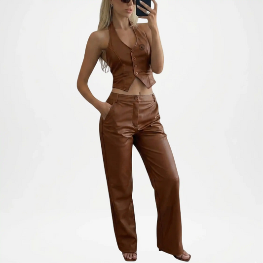 womens brown leather vest aventura style