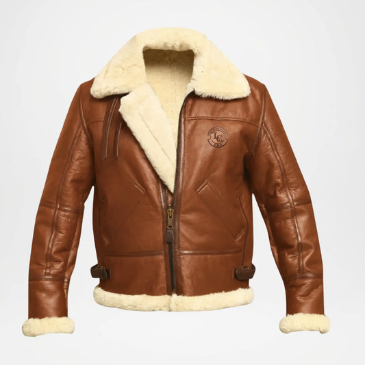 B-3 Men’s Brown Shearling Leather Fur Bomber Jacket