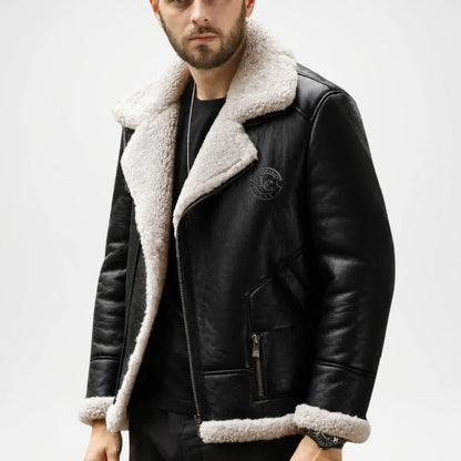 black shearling aviator jacket mens