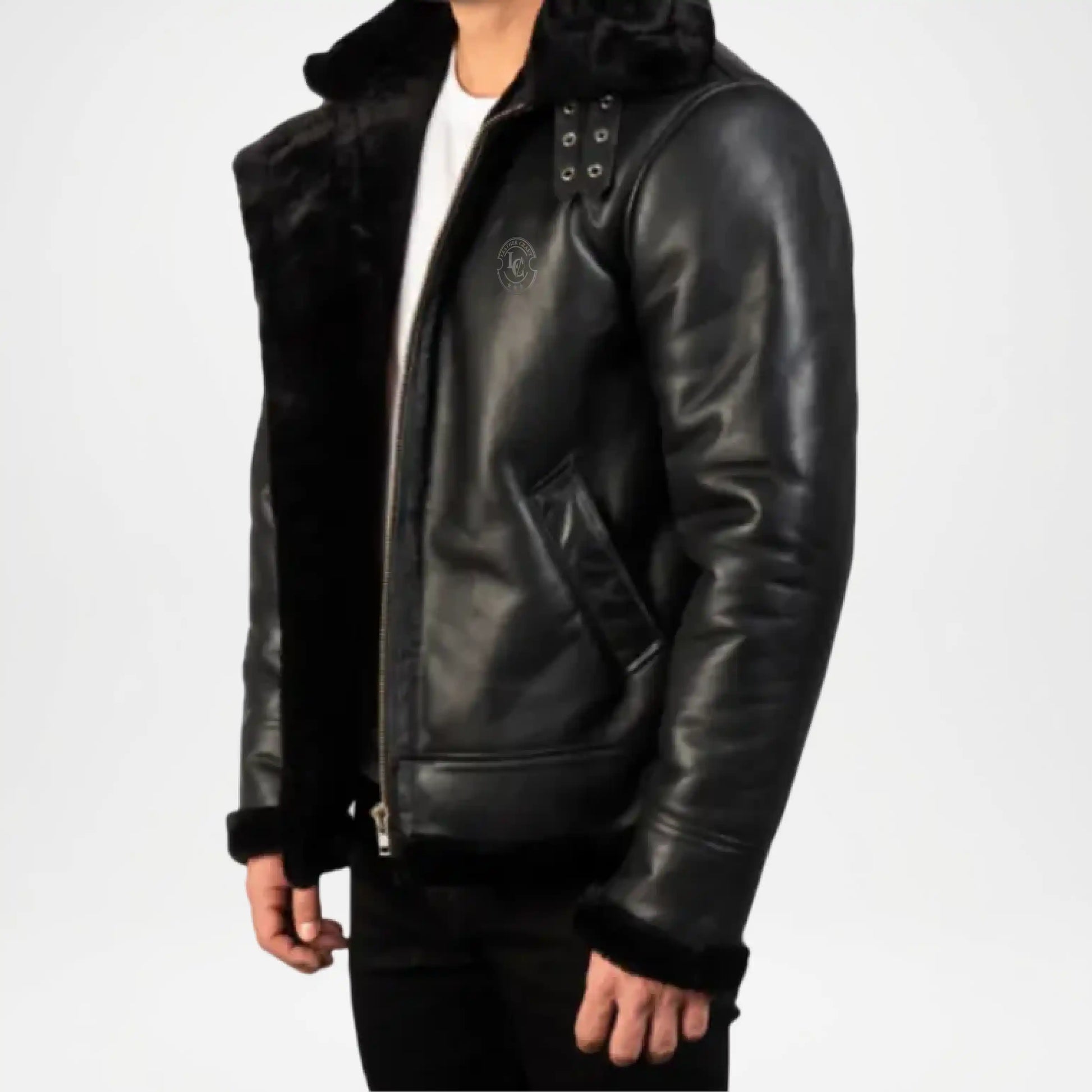 Genuine leather B3 bomber jacket with shearling lining