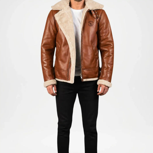 B3 Brown Shearling Bomber Jacket for Men