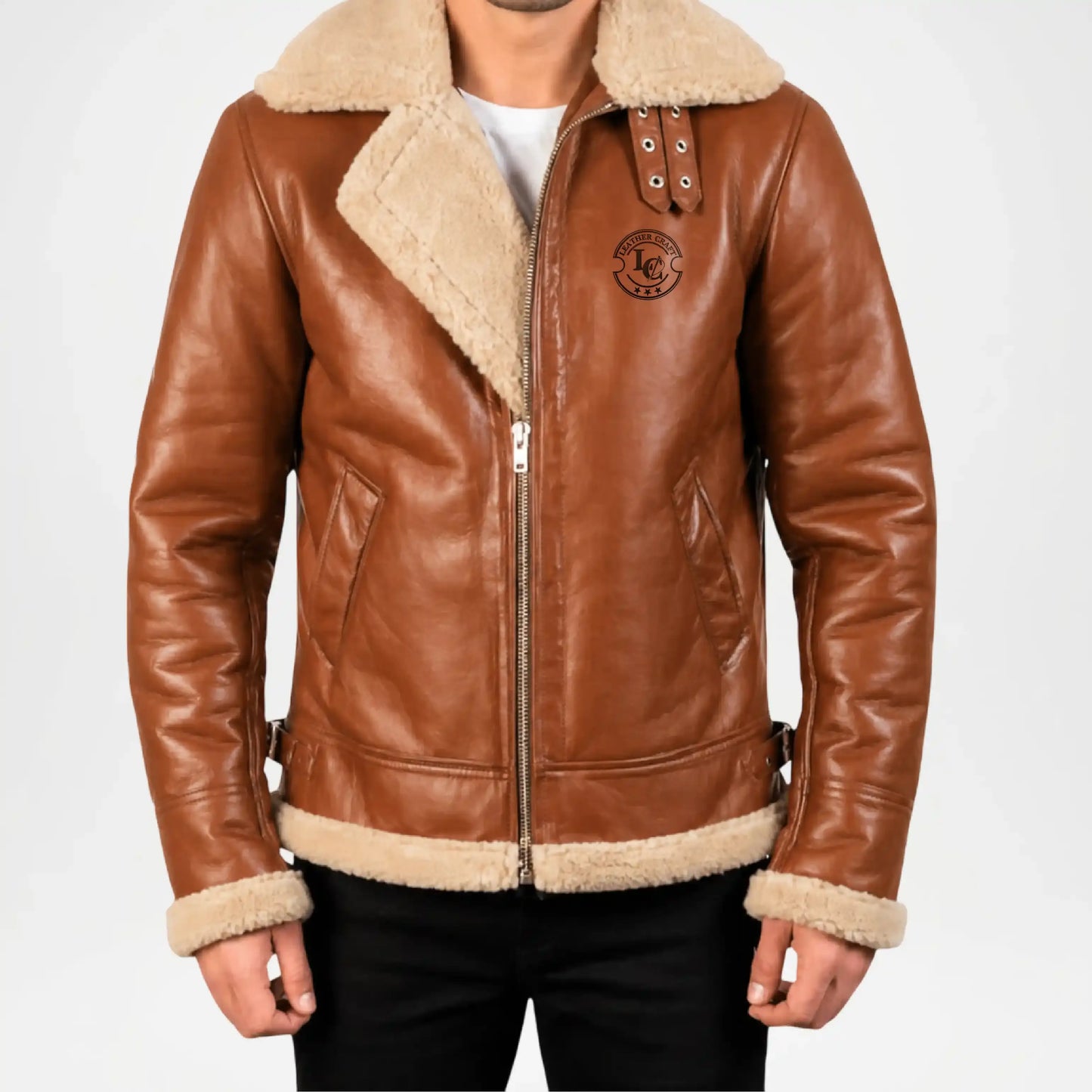 B3 Brown Shearling Bomber Jacket for Men