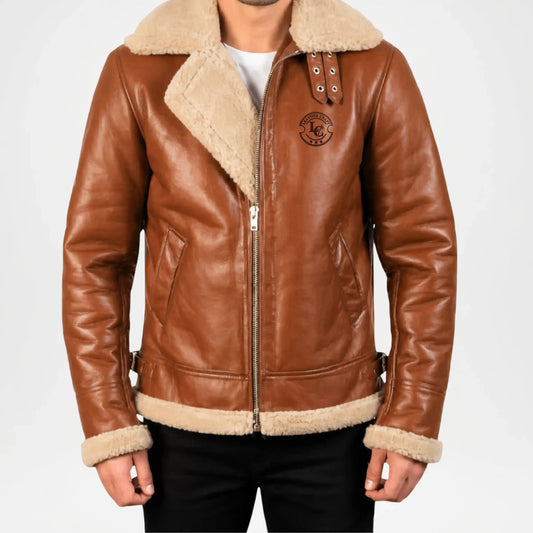 B3 Brown Shearling Bomber Jacket for Men