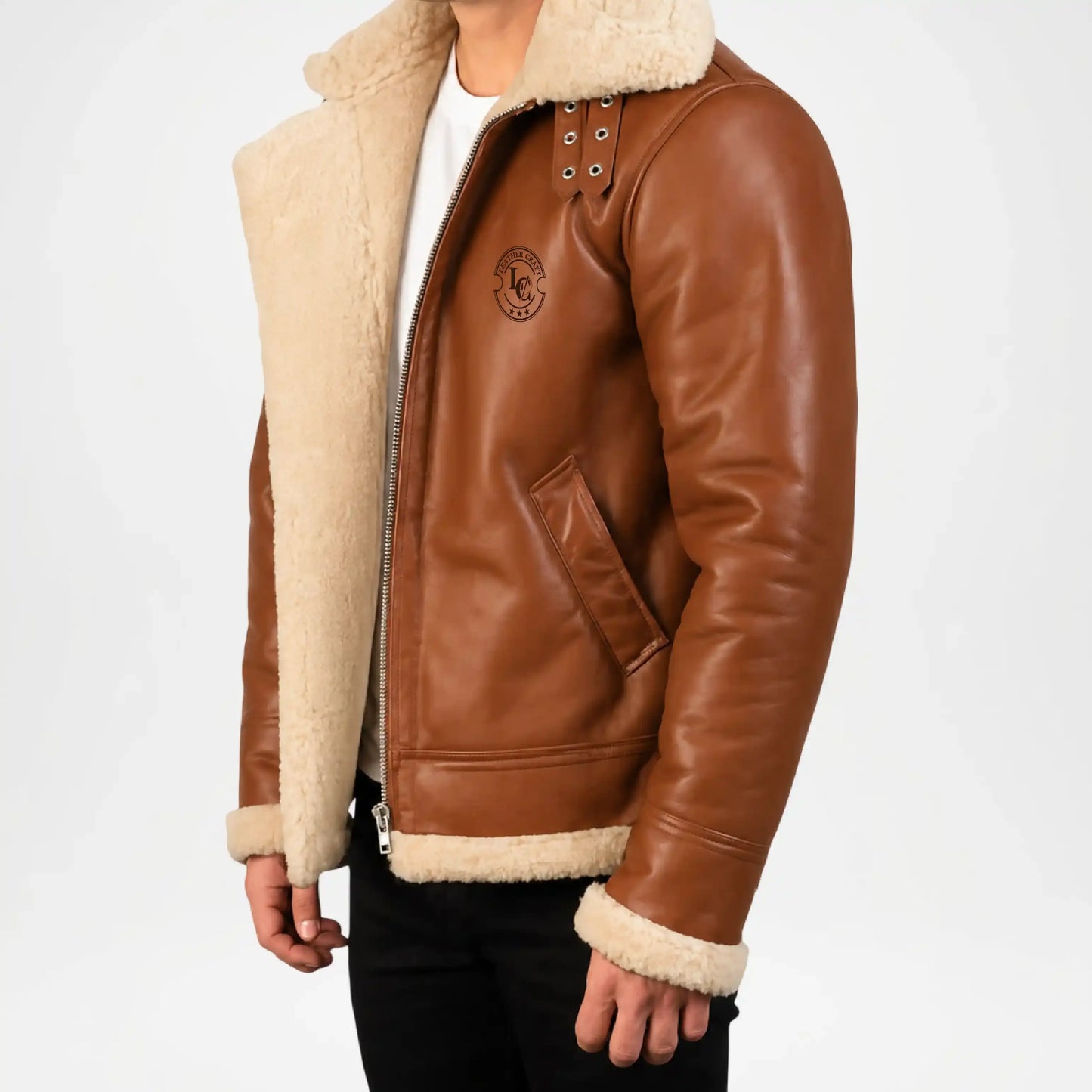 B3 Brown Shearling Bomber Jacket for Men