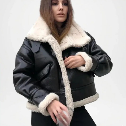 womens black a2 shearling bomber jacket
