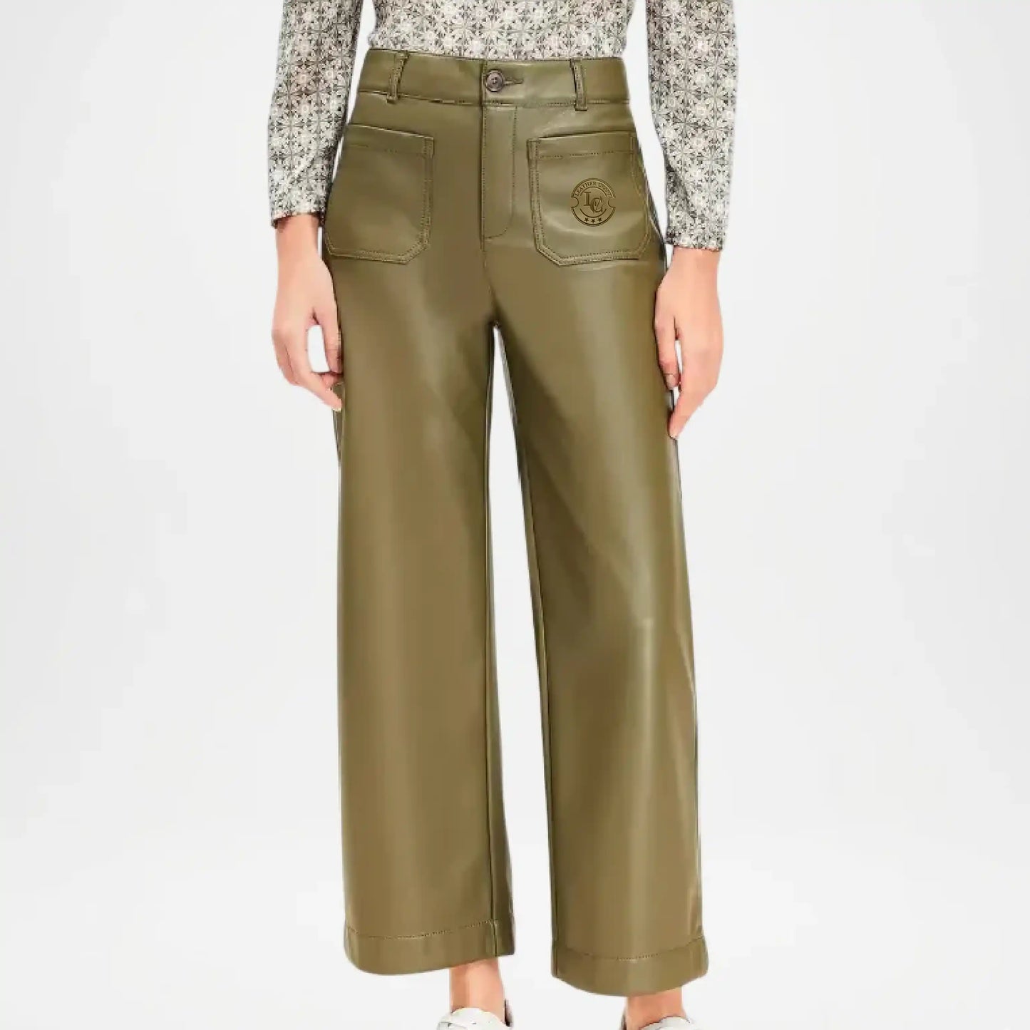 Women’s Olive Green Leather Crop Pants
