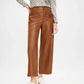 women's brown leather pants outfit
