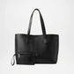 Black Leather Tote Bag Bianca With Pouch
