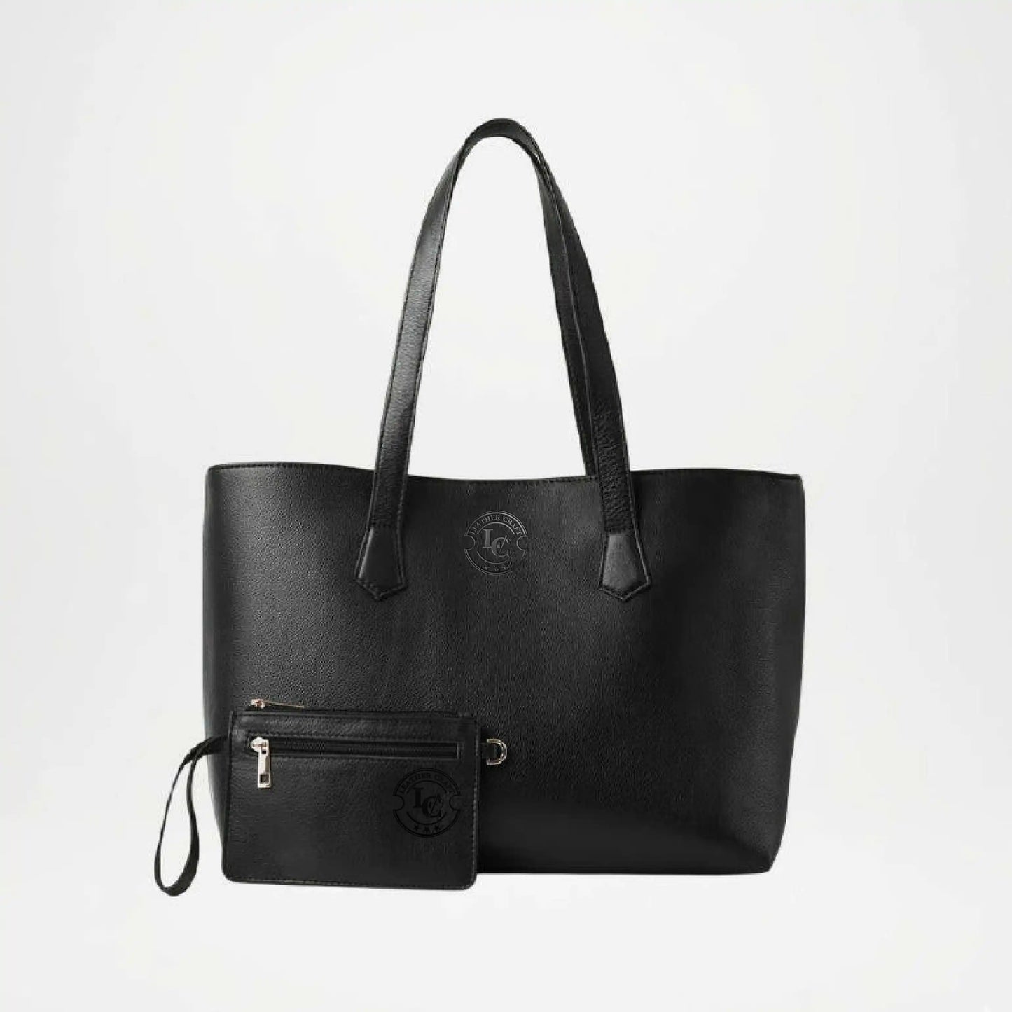 Black Leather Tote Bag Bianca With Pouch
