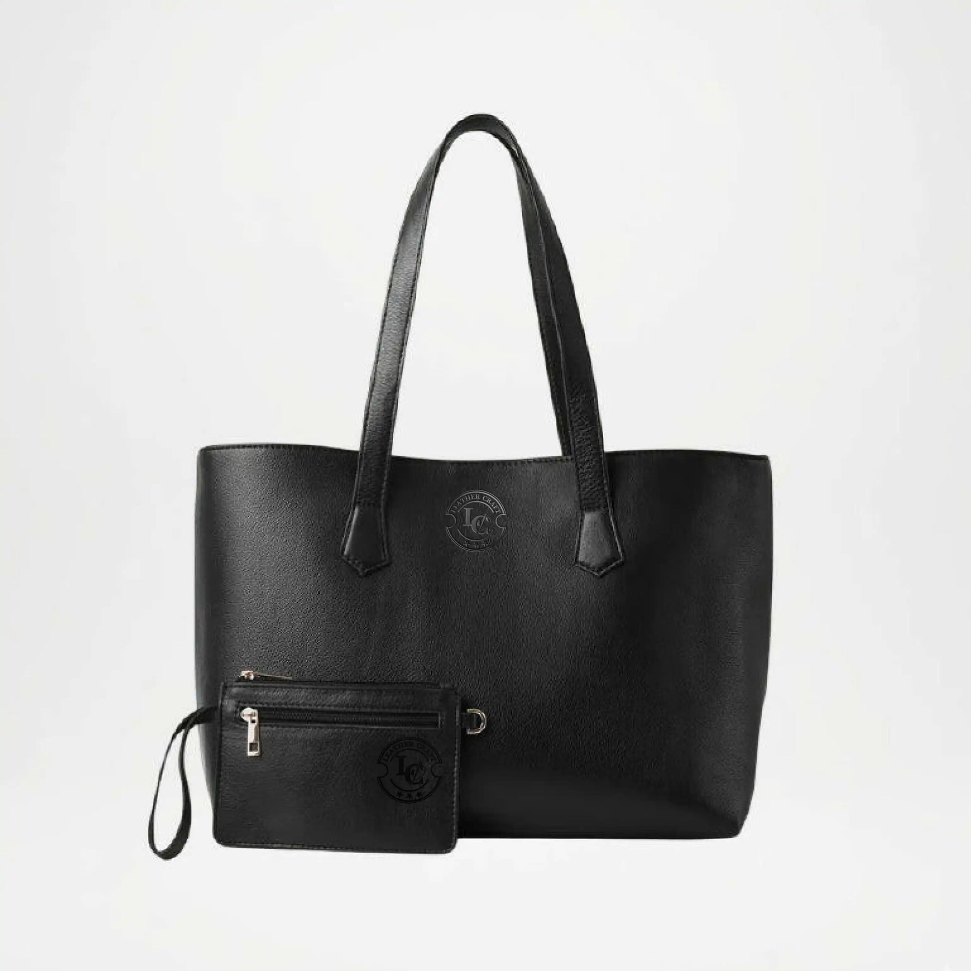 Black Leather Tote Bag Bianca With Pouch
