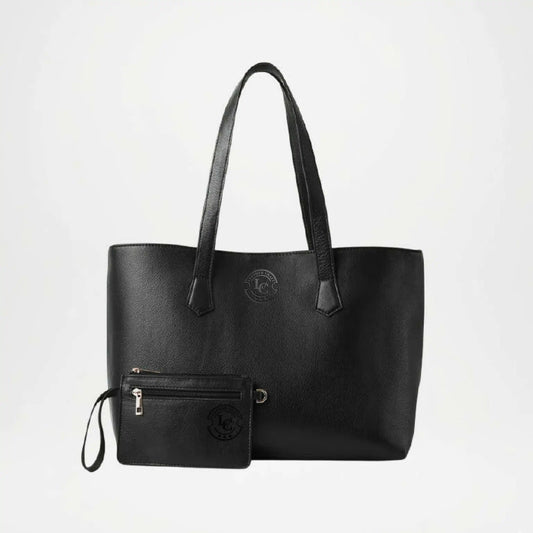 Black Leather Tote Bag Bianca With Pouch
