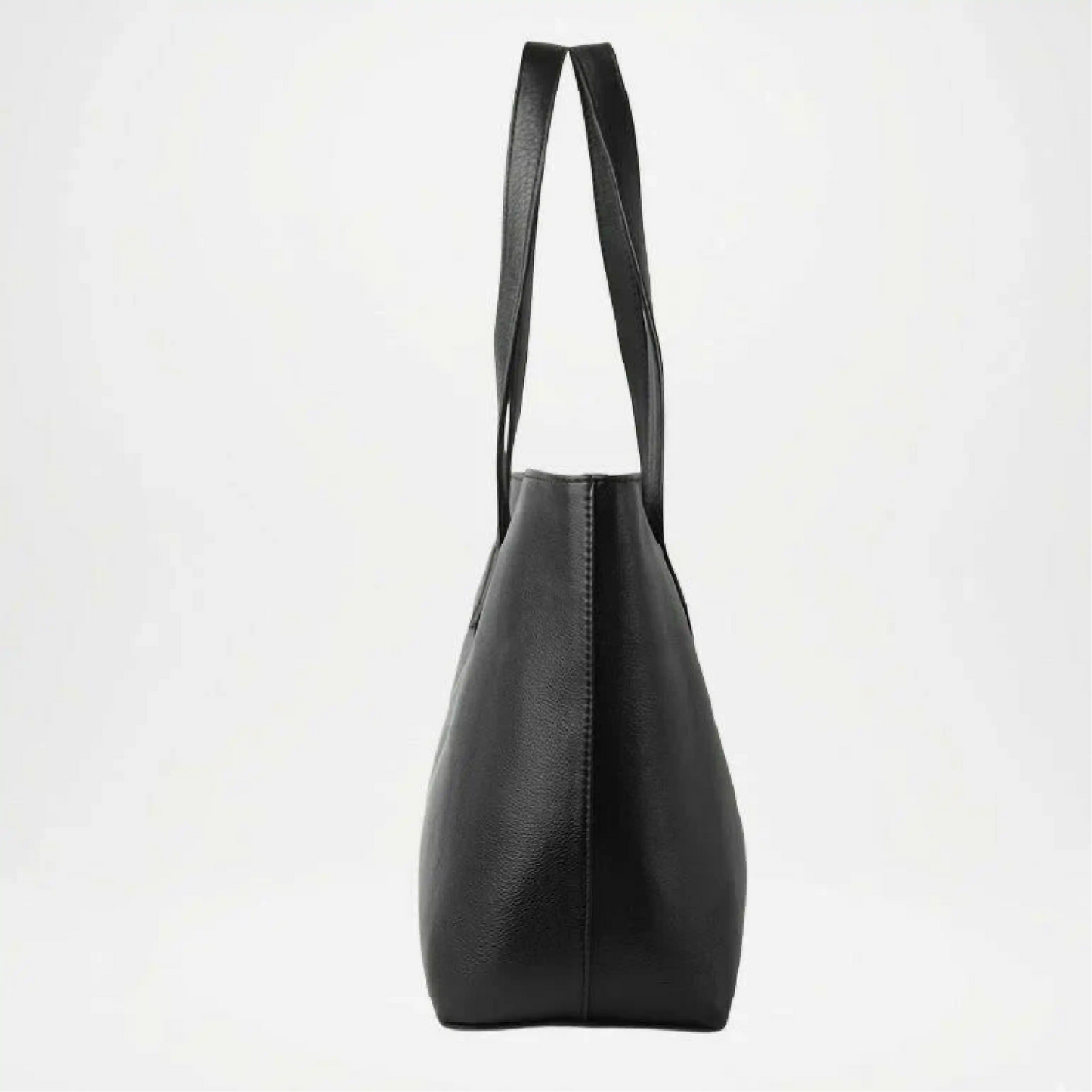 Black Leather Tote Bag side view Women
