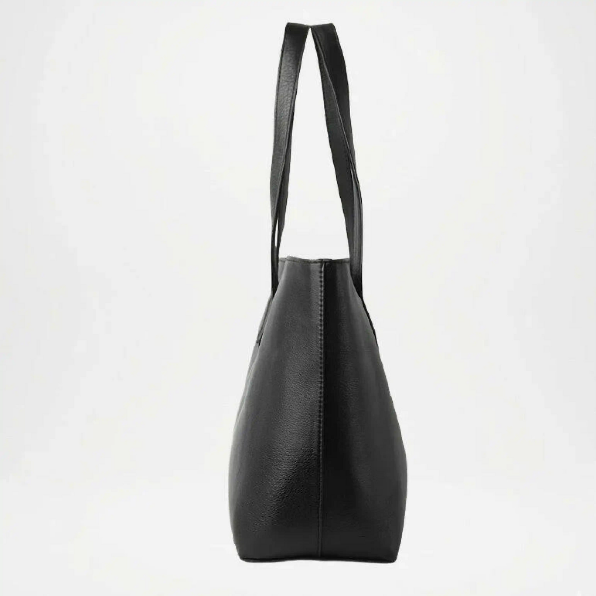 Black Leather Tote Bag side view Women