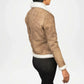beige brown leather bomber jacket women