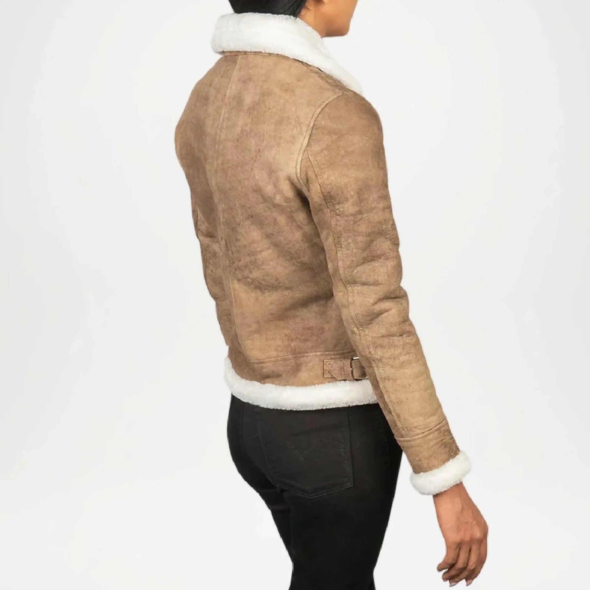 beige brown leather bomber jacket women