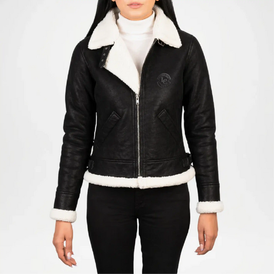 Distressed Black Leather Jacket for Women
