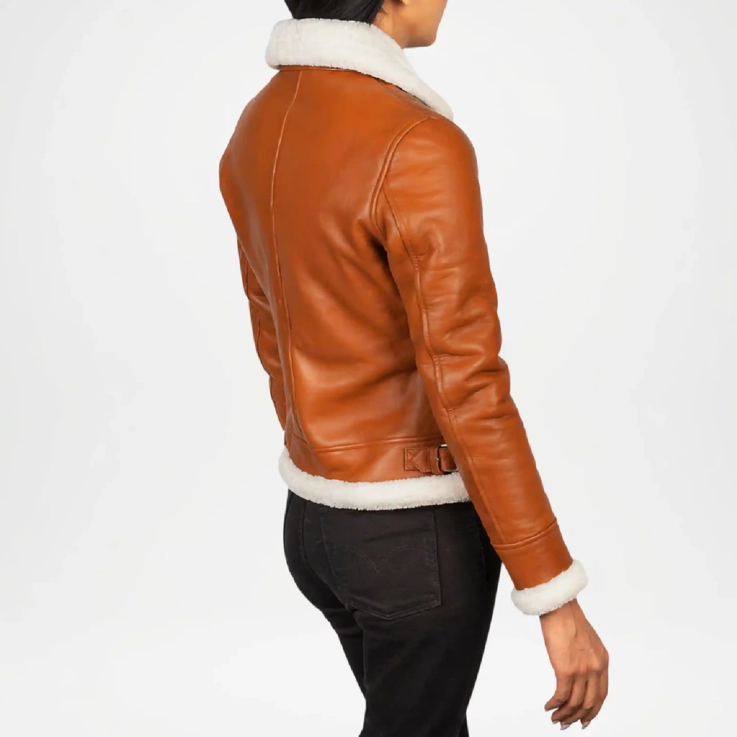 distressed brown leather shearling coat