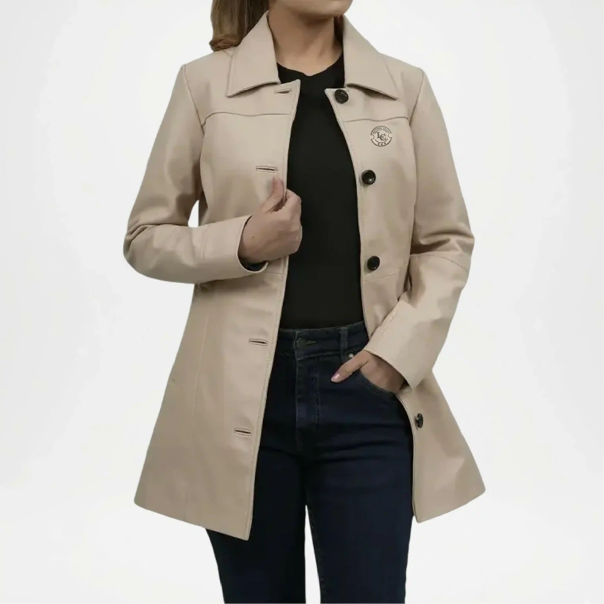 womens beige lambskin leather car coat