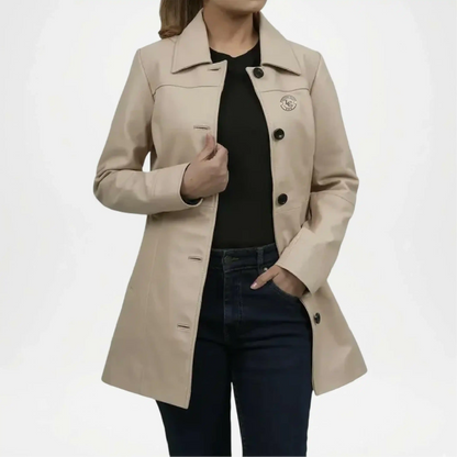 womens beige lambskin leather car coat
