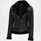 Black Asymmetrical Shearling Leather Jacket for Women