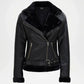 Black Asymmetrical Shearling Leather Jacket for Women