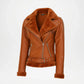 Womens Shearling Leather Jacke Brown Winter Biker 