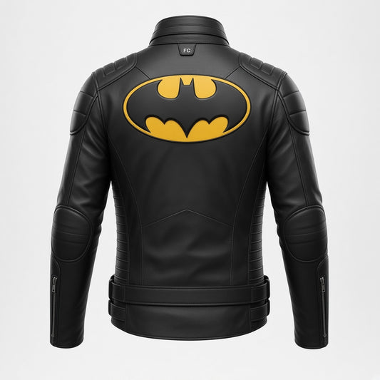 Back view of Batman Jacket Black Leather Superhero Style
