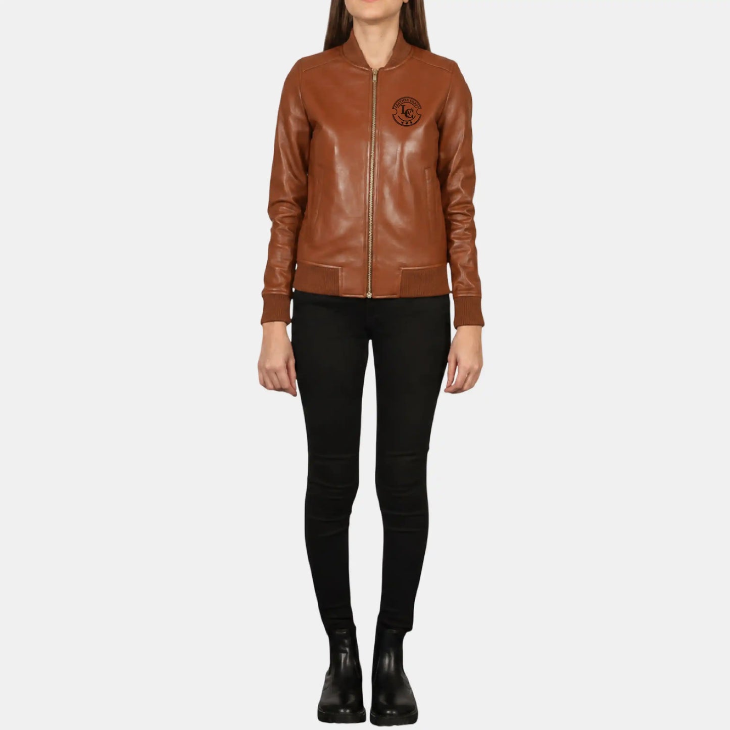 Brown Bomber Leather Jacket for Women