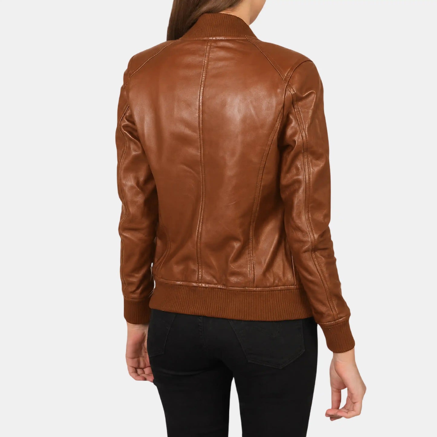 Brown Bomber Leather Jacket for Women