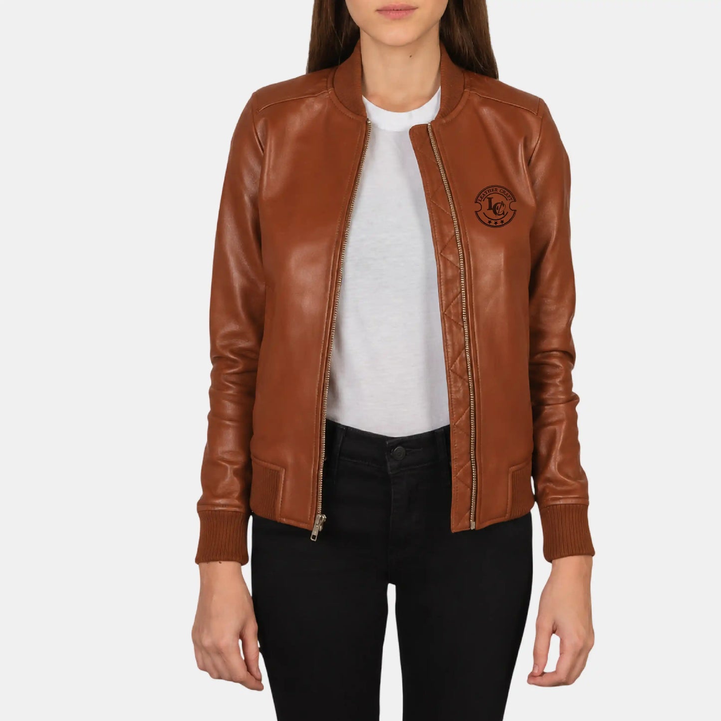 Brown Bomber Leather Jacket for Women