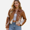 Brown Cow Print Jacket Women Cropped Western Style