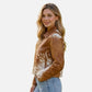 brown cow print jacket women's
