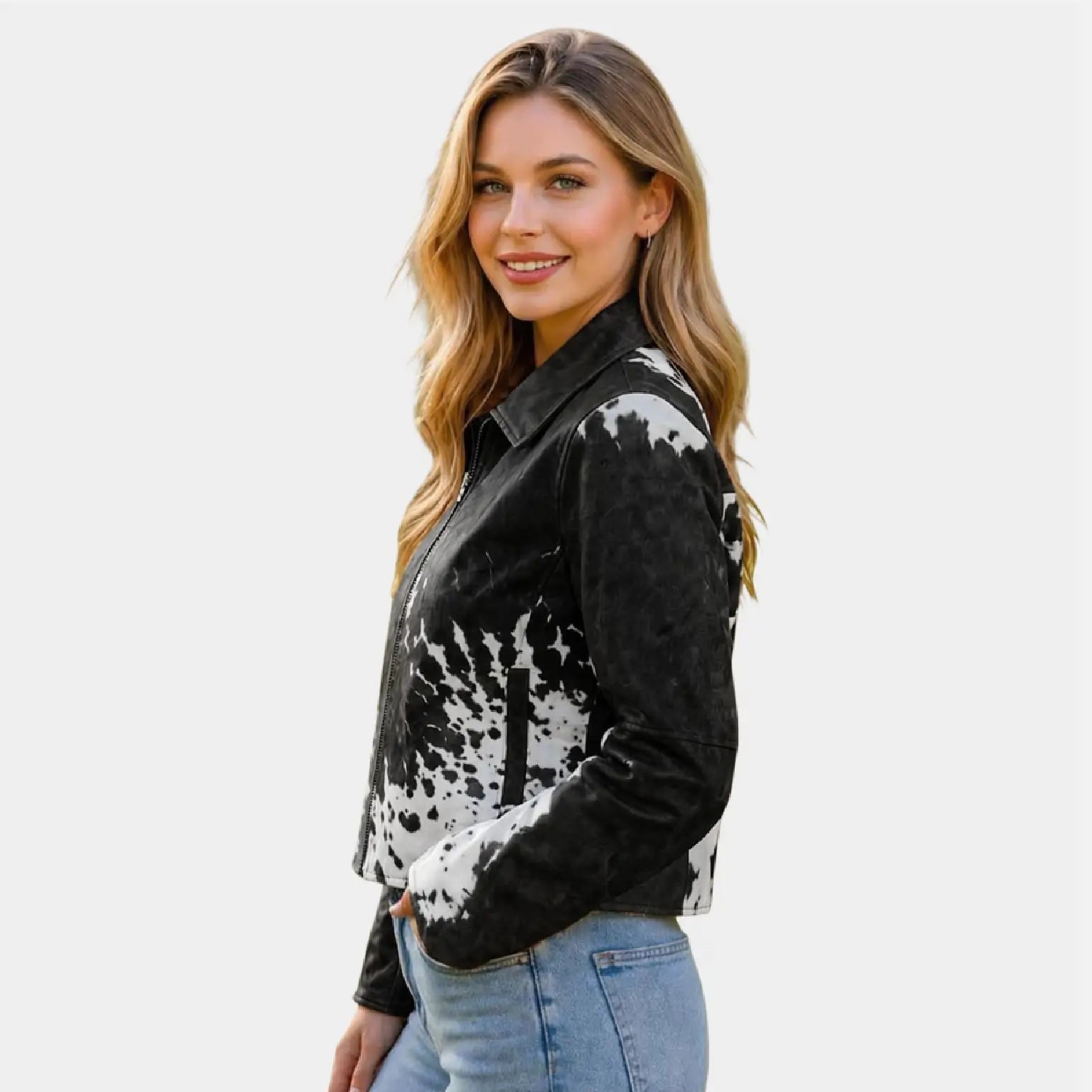 cow print jacket black and white
